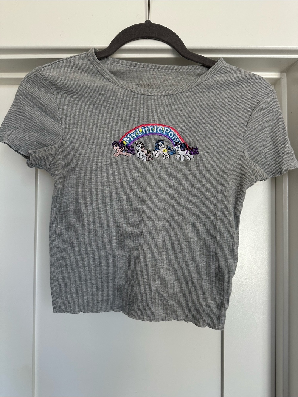 My Little Pony Gray Ribbed Crop Tee with Rainbow Patch